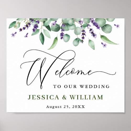 Elegant Eucalyptus Lavender Wedding Welcome Poster
