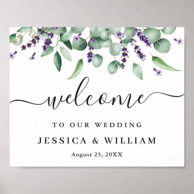Elegant Eucalyptus Lavender Wedding Welcome Poster (Front)
