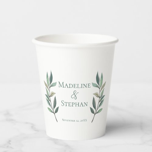 Elegant Eucalyptus Leaf Botanical Fall Wedding Paper Cups