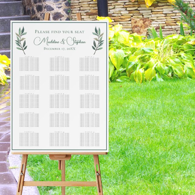 Elegant Eucalyptus Leaf Fall Wedding Seating Chart Foam Board (Creator Uploaded)