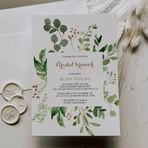 Elegant Eucalyptus Leaf Greenery Bridal Brunch Invitation