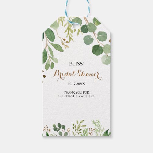 Elegant Eucalyptus Leaf Greenery Bridal Shower Gift Tags