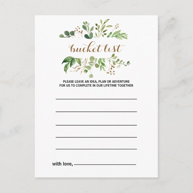 Elegant Eucalyptus Leaf Greenery Bucket List Cards (Front)
