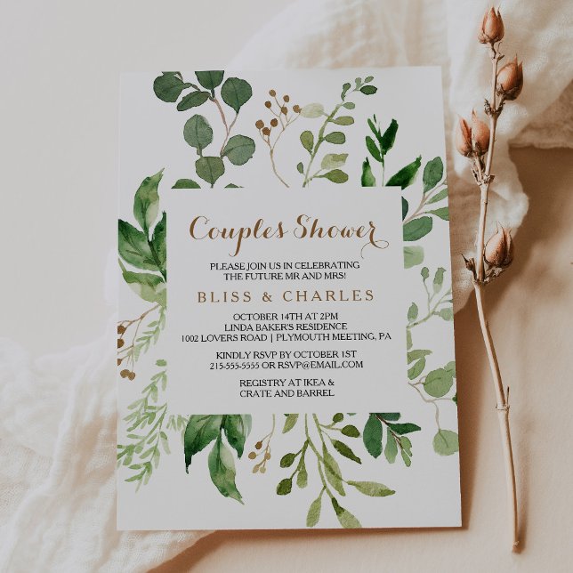 Elegant Eucalyptus Leaf Greenery Couples Shower Invitation (Creator Uploaded)