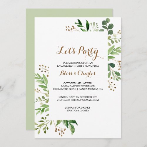 Elegant Eucalyptus Leaf Greenery Lets Party Invitation
