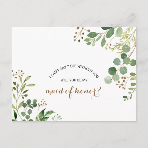 Elegant Eucalyptus Leaf Greenery Maid of Honor Invitation Postcard