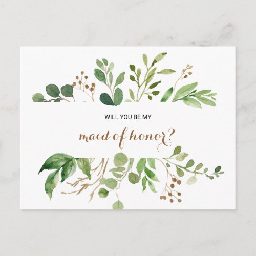 Elegant Eucalyptus Leaf Greenery Maid of Honor Invitation Postcard