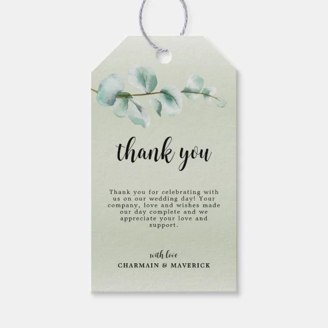 Elegant Eucalyptus leaf Greenery Thank You favor Gift Tags | Zazzle