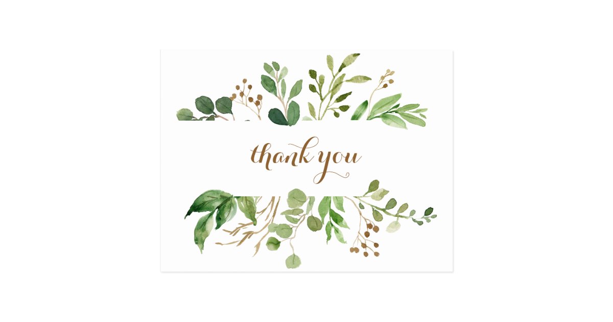 Elegant Eucalyptus Leaf Greenery Thank You Postcard | Zazzle.com
