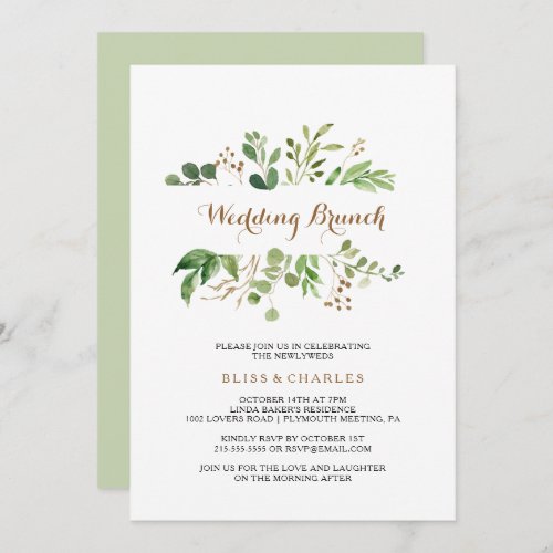 Elegant Eucalyptus Leaf Greenery Wedding Brunch Invitation