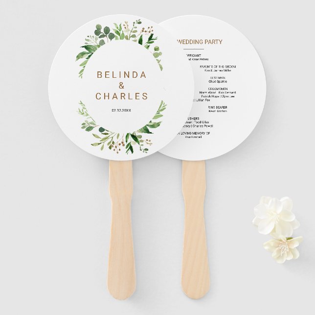 Elegant Eucalyptus Leaf Greenery Wedding Hand Fan (Front and Back)
