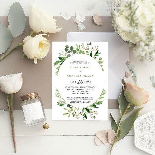 Elegant Eucalyptus Leaf Greenery Wedding Invitation