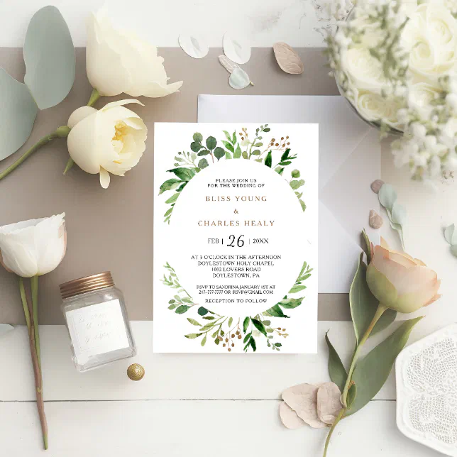 Elegant Eucalyptus Leaf Greenery Wedding Invitation | Zazzle