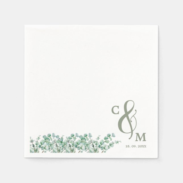 Elegant Eucalyptus leaf Greenery Wedding Napkins (Front)