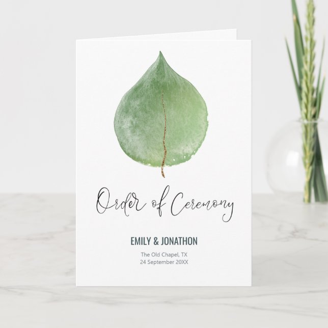 Elegant Eucalyptus Leaf Order Ceremony Wedding Program (Front)