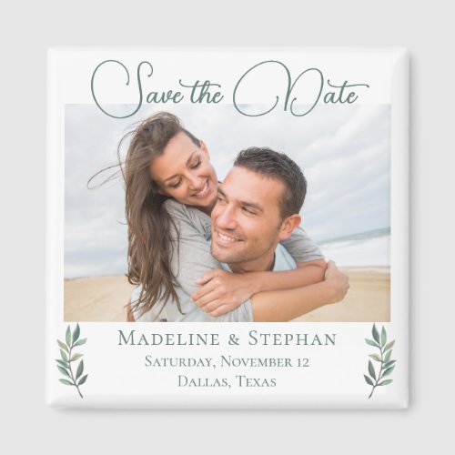 Elegant Eucalyptus Leaf Save the Date Photo Magnet