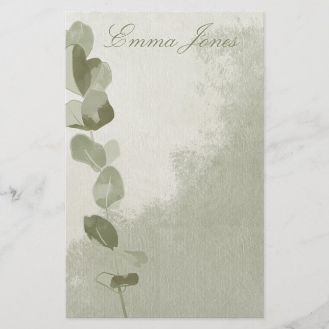 Elegant Eucalyptus Leaf Stationery (Front)