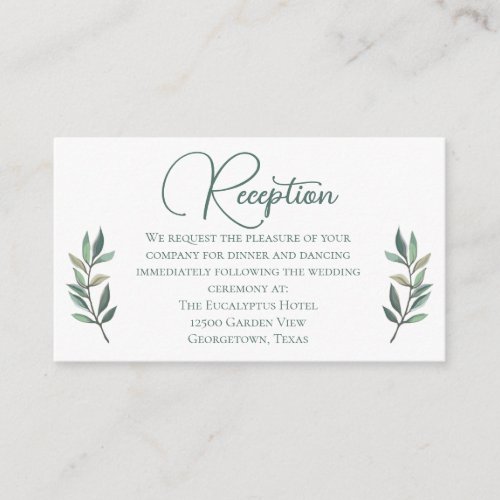 Elegant Eucalyptus Leaf Wedding Reception Details Enclosure Card