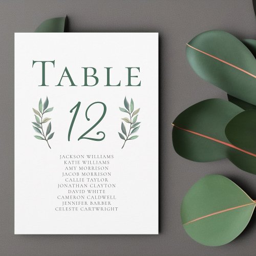 Elegant Eucalyptus Leaf Wedding Table Number Card