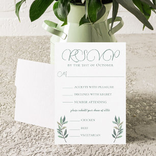 Elegant Eucalyptus Leaf Wedding w/ Meal RSVP Card