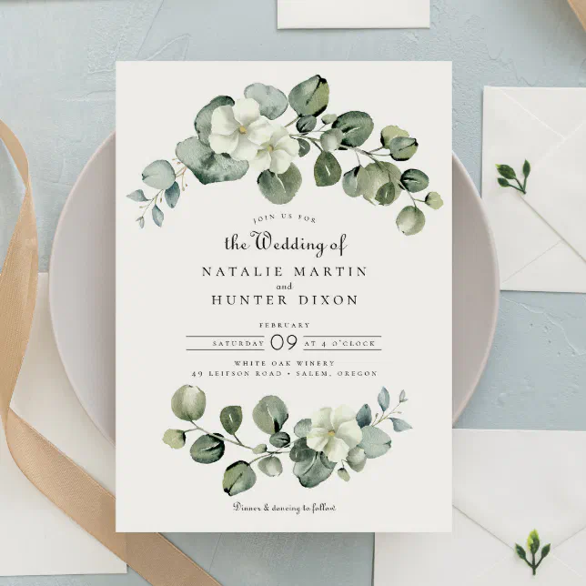 Elegant Eucalyptus Leaves Arch Greenery Wedding Invitation | Zazzle