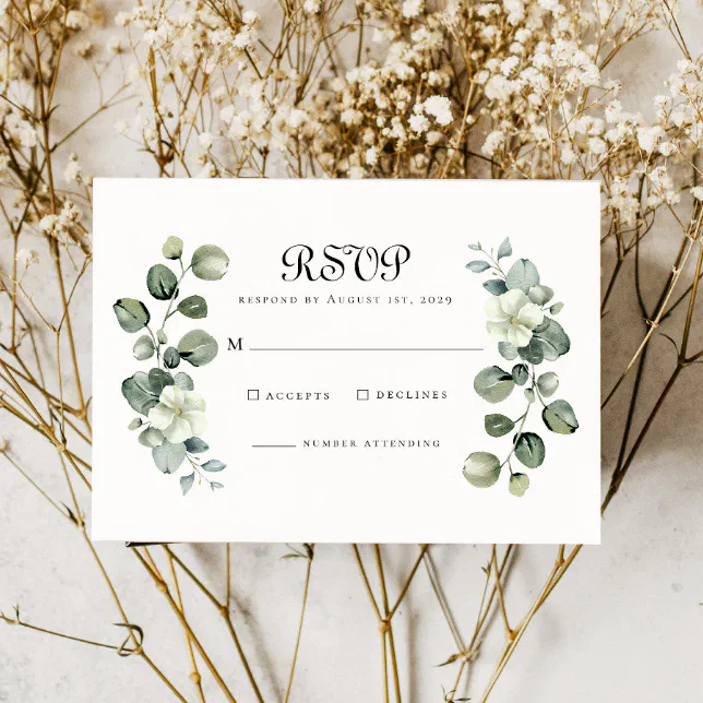 Elegant Eucalyptus Leaves Arch Greenery Wedding RSVP Card | Zazzle