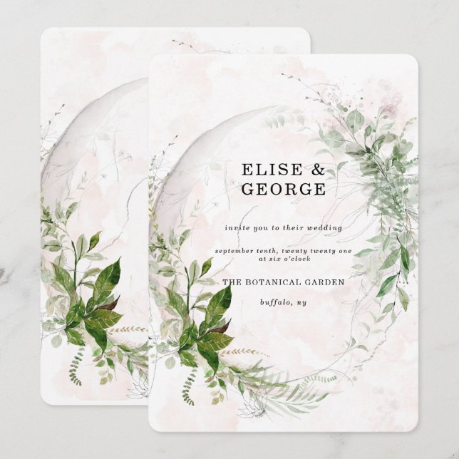 Elegant Eucalyptus Leaves Blush Pink Wedding Invitation (Front/Back)