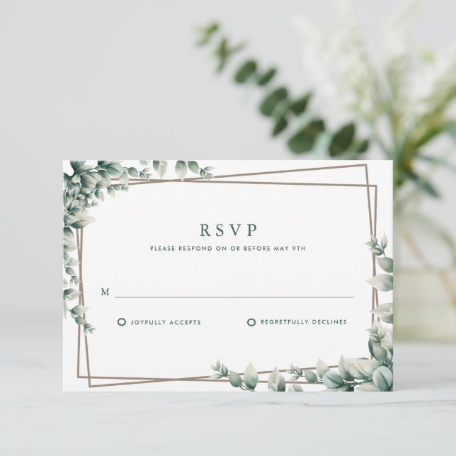Elegant Eucalyptus Leaves Botanical Wedding  RSVP Card (Standing Front)