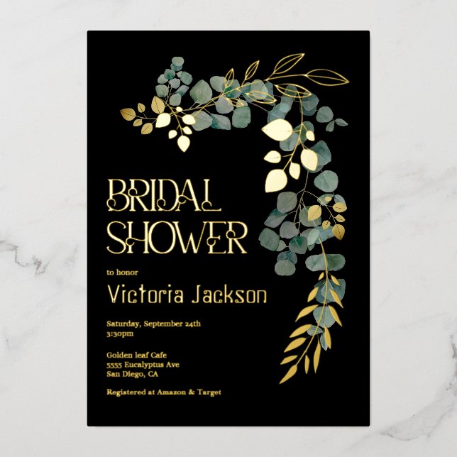 Elegant Eucalyptus leaves Bridal Shower Foil Invitation (Front)