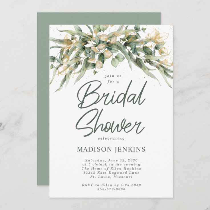 Elegant Eucalyptus Leaves Bridal Shower Invitation Zazzle