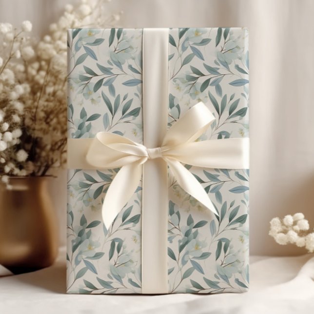 Elegant Eucalyptus Leaves Cream Wrapping Paper (Blue green leaves on elegant cream-colored wrapping paper)