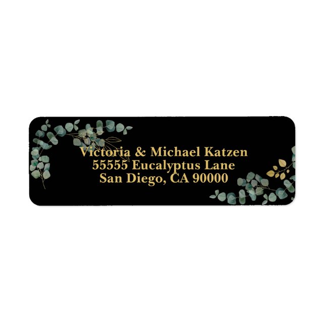 Elegant Eucalyptus Leaves Faux Gold Label (Front)