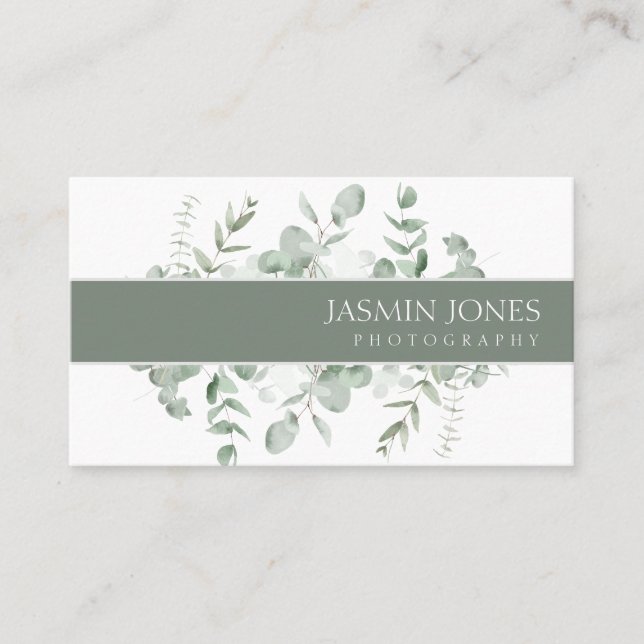 Elegant Eucalyptus Leaves Greenery Foliage Business Card (Front)