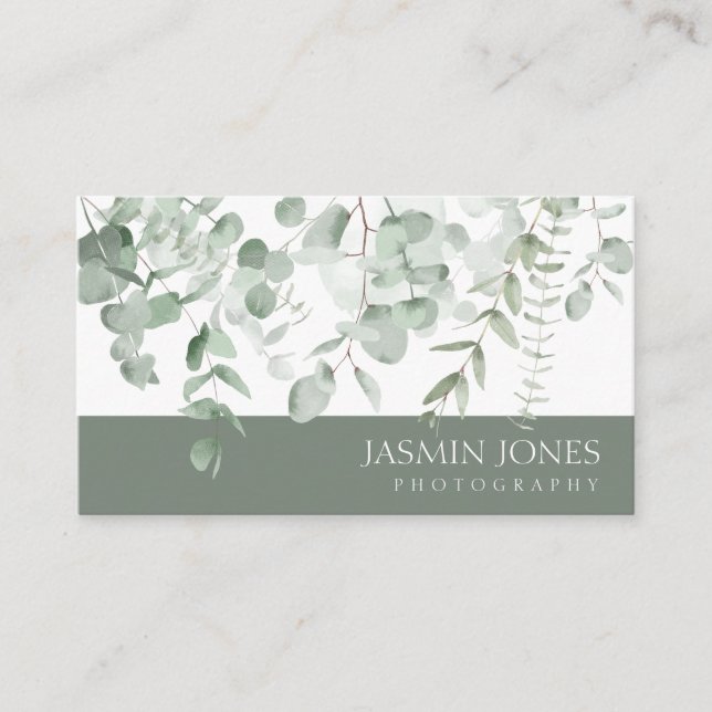 Elegant Eucalyptus Leaves Greenery Foliage Business Card (Front)