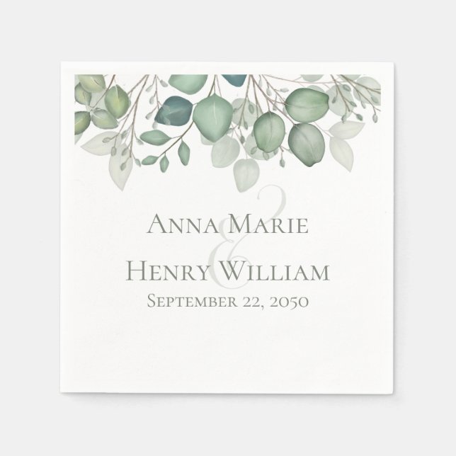 Elegant Eucalyptus Leaves Greenery Foliage Napkins (Front)