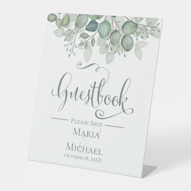 Elegant Eucalyptus Leaves Greenery Foliage Pedesta Pedestal Sign (Front)