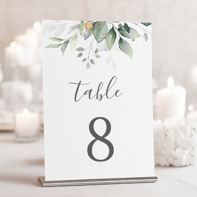 Elegant Eucalyptus Leaves Greenery Gold Table Number (Creator Uploaded)