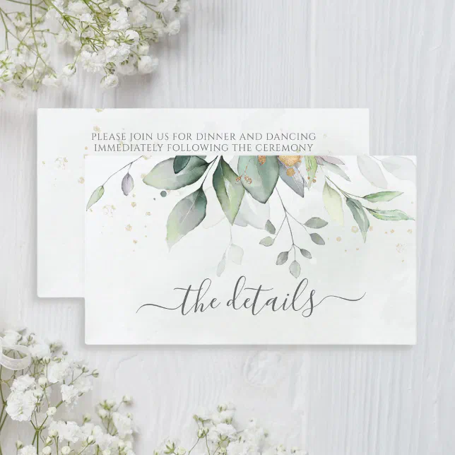 Elegant Eucalyptus Leaves Greenery Gold Wedding Enclosure Card | Zazzle
