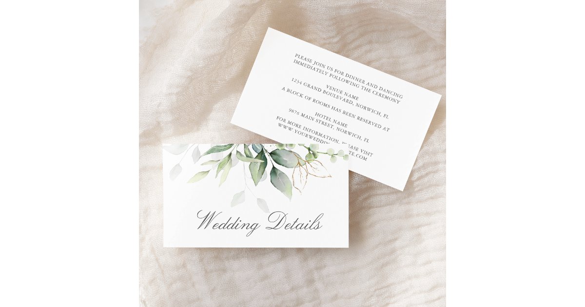Elegant Eucalyptus Leaves Greenery Gold Wedding Enclosure Card | Zazzle