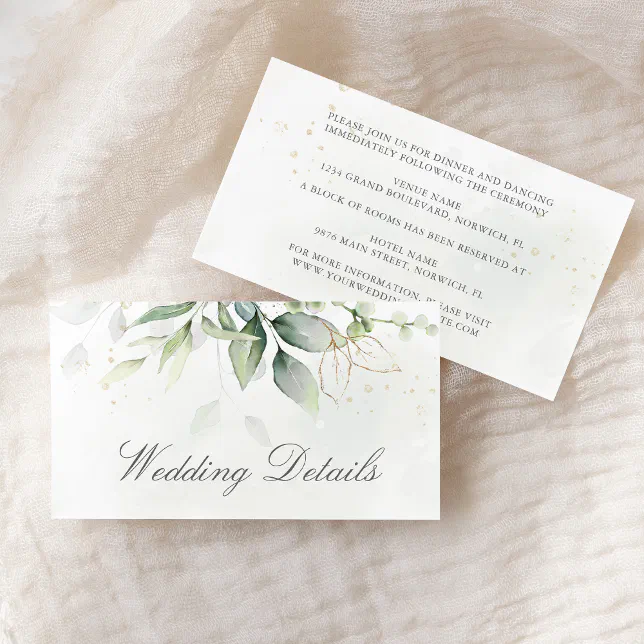 Elegant Eucalyptus Leaves Greenery Gold Wedding Enclosure Card | Zazzle
