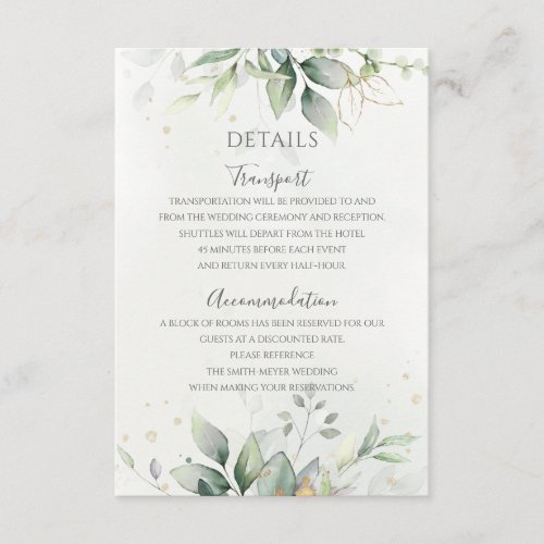 Elegant Eucalyptus Leaves Greenery Gold Wedding Enclosure Card