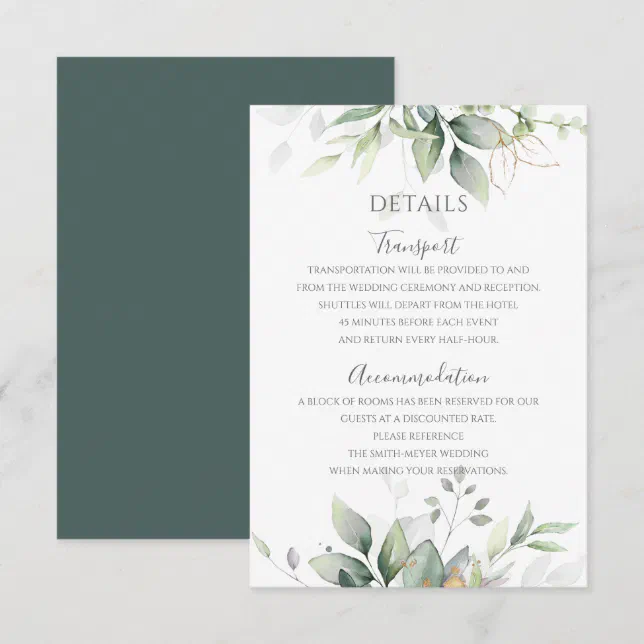 Elegant Eucalyptus Leaves Greenery Gold Wedding Enclosure Card | Zazzle