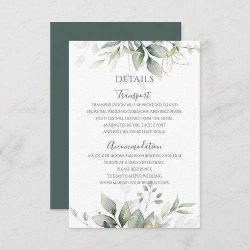 Elegant Eucalyptus Leaves Greenery Gold Wedding Enclosure Card