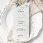Elegant Eucalyptus Leaves Greenery Gold Wedding Menu<br><div class="desc">Beautiful wedding menu cards featuring watercolor eucalyptus and gold leaves. Perfect choice for spring and summer weddings.</div>