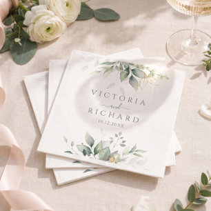 Elegant Eucalyptus Leaves Greenery Gold Wedding Napkins