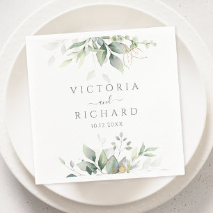 Elegant Eucalyptus Leaves Greenery Gold Wedding Napkins