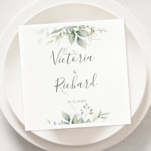 Elegant Eucalyptus Leaves Greenery Gold Wedding Napkins