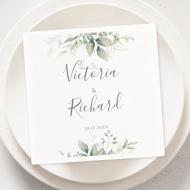 Elegant Eucalyptus Leaves Greenery Gold Wedding Napkins (Creator Uploaded)