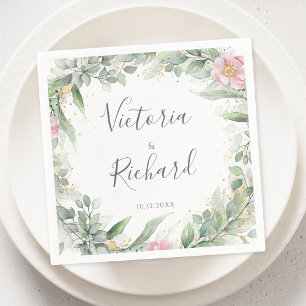 Elegant Eucalyptus Leaves Greenery Gold Wedding Napkins