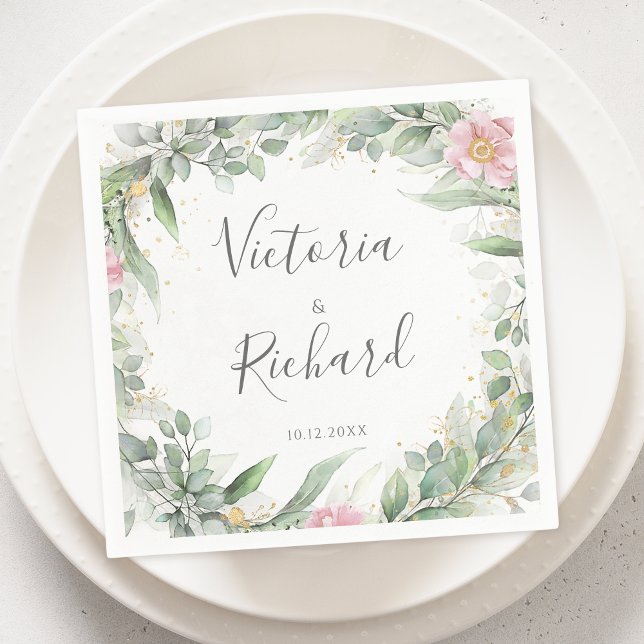 Elegant Eucalyptus Leaves Greenery Gold Wedding Napkins (Creator Uploaded)